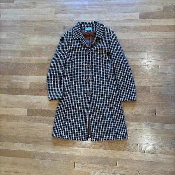 Vintage Plaid Wool Coat Faux Fur Collar Grandpa Chic Charles Gray London - Picture 2 of 8